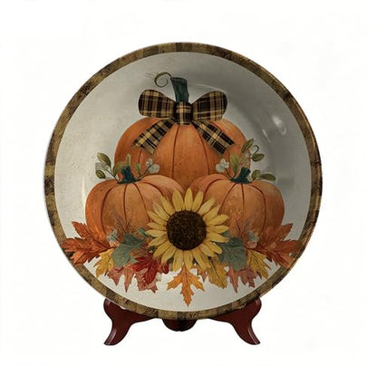 Pumpkins Harvest Decorative Wall Plate 10 Inch Fall Thanksgiving Home Decor - Variation PZ-16