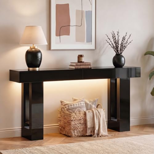 Black High Gloss 63-Inch Console Table with RGB LED Lights