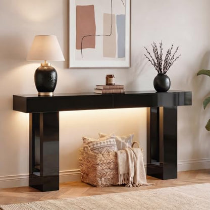 Black High Gloss 63-Inch Console Table with RGB LED Lights