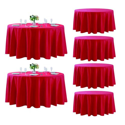 Fokitut 6 Pack Round 132 Inch Tablecloth - Red Stain & Wrinkle Resistant Polyester