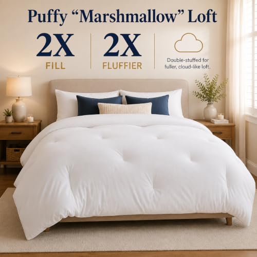 King Fluffy White Comforter - Marshmallow Duvet Insert for All Seasons