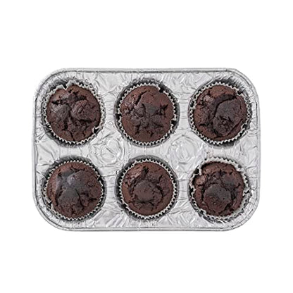 Restaurantware Pastry Tek 9.5 x 6.5 x 1.5 Inch Muffin Tins 25 Disposable Cupcake Pans - 6 Cavities Standard Size Silver Aluminum Baking Pans Durable For Baking Cupcakes Muffins or Mini Pies