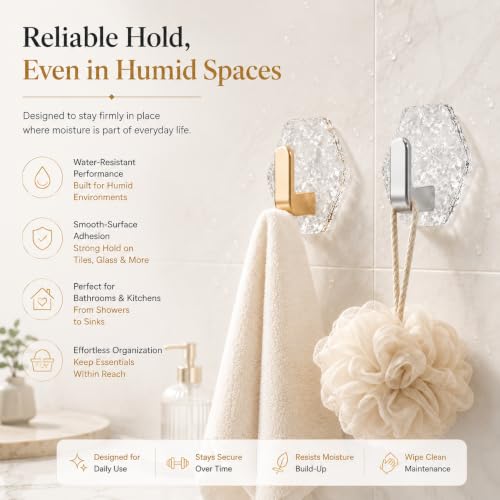 Decorative Water Ripple Hexagon Adhesive Wall Hooks - Rose Gold, 10 Pack