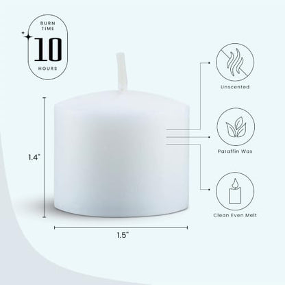 White Votive Candles Pack of 25 - Unscented, 10 Hour Burn Time