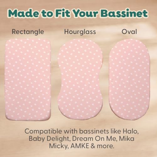 Organic Cotton Fitted Bassinet Sheets 2-Pack Pink Bouquet & Solid - Girl Nursery