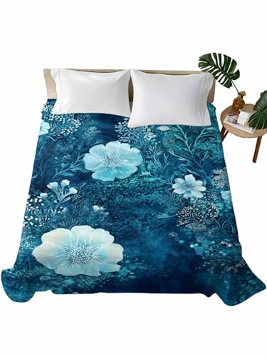 Twin XL Flat Sheet Navy Floral Microfiber Bed Sheets 66x102