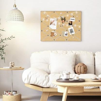 Natural Jute Memo Board with Criss-Cross Ribbon Grid Wall Decor