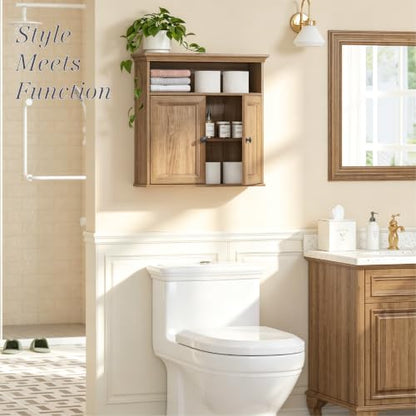 Bathroom Wall Cabinet with Doors - Brown Oak Finish, Adjustable Shelf