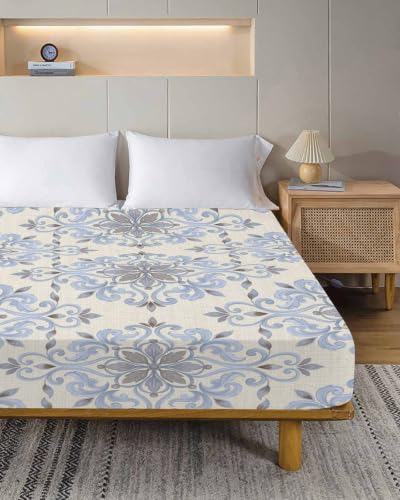 King Size Flat Sheet - Ornate Mandalas Soft Microfiber Bedding with Variations