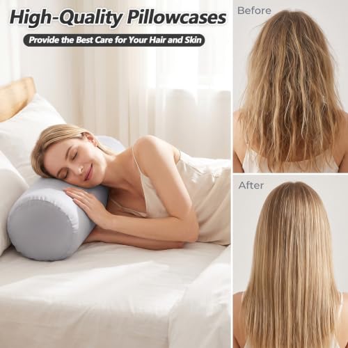 Silk Cylinder Pillow Cover - 16x6 Inch Neck Roll Pillowcase, Set of 2
