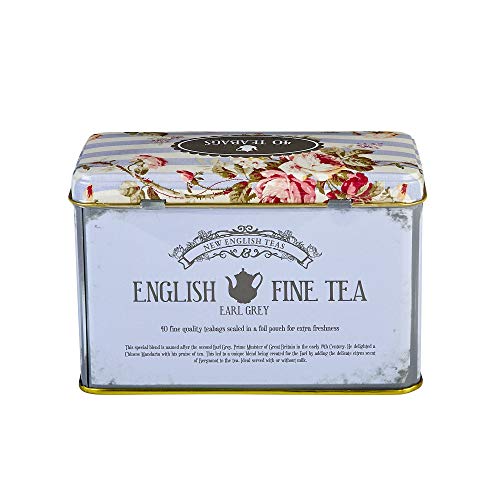 New English Teas Vintage Floral Tea Tin with 40 Earl Grey Teabags with Bergamot Flavouring