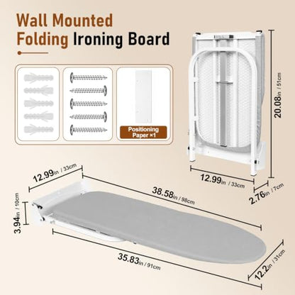 Wall Mounted Folding Ironing Board - Space Saving, Gray