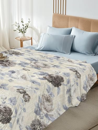 King Size Floral Microfiber Flat Sheet - Gray & White Ombre Bed Sheet, Hotel Luxury