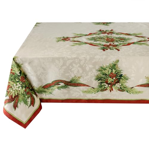 Christmas Ribbons Tablecloth - 70x52 Inches Rectangular Holiday Decor