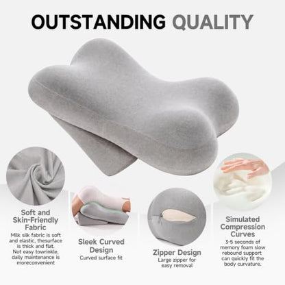 24-Inch Light Gray Back Pillow with Adjustable Headrest - Ergonomic Support for Sitting & Reclining