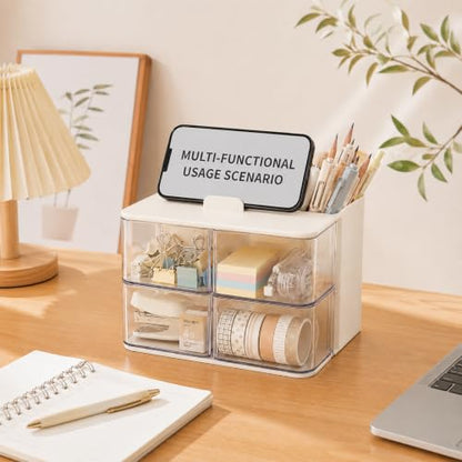 2-Tier Hair Accessories Organizer with Rotating Drawers and Phone Stand