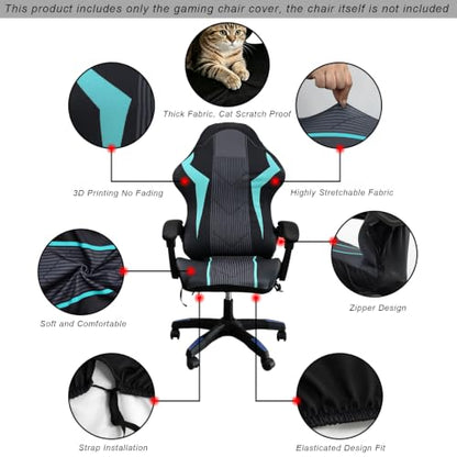 Gaming Chair Cover Thick Wear-Resistant Cat Scratch Proof - Black Blue Model 1
