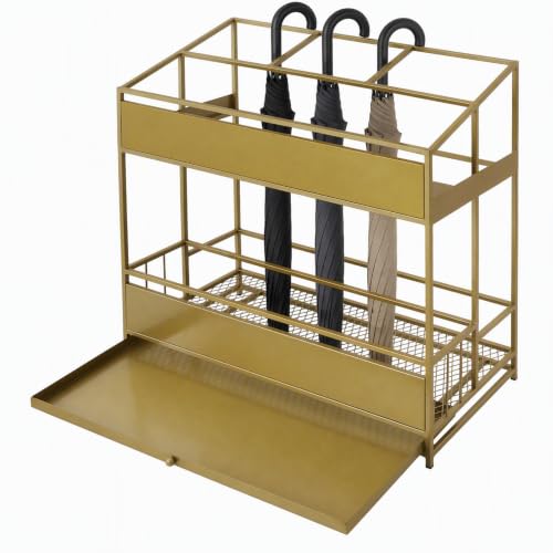 Gold Commercial Umbrella Holder for Entryway - Metal Umbrella Rack