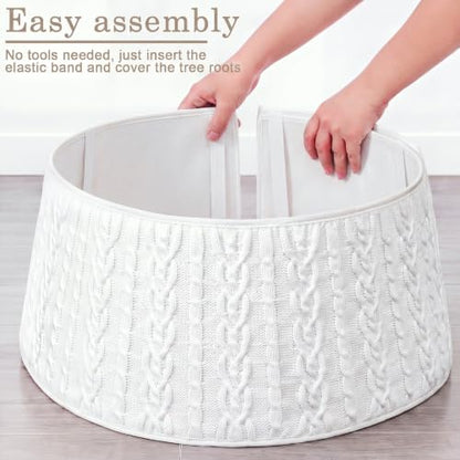 Christmas Tree Collar Knit Skirt 23-28in Cable Pattern White - Adjustable