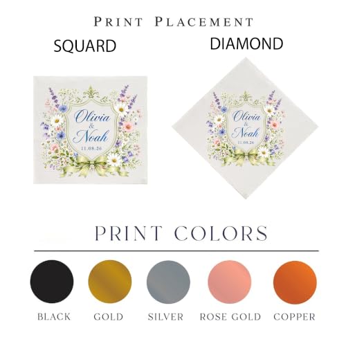 GiveSmiles Personalized Wildflower Wedding Cocktail Napkins with Names & Date - Style 7