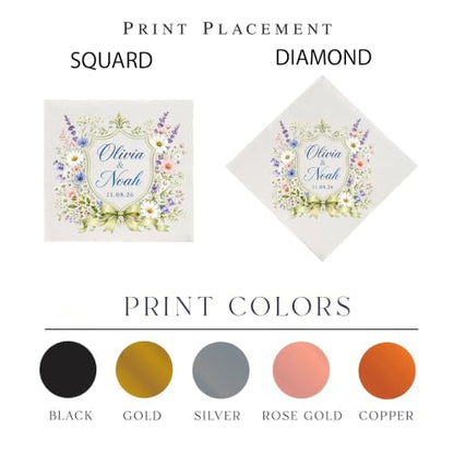 GiveSmiles Personalized Wildflower Wedding Cocktail Napkins with Names & Date - Style 7