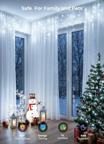Pure White 40Ft Waterproof Icicle Christmas Lights with Remote & Timer - Connectable Outdoor String Lights with 8 Modes