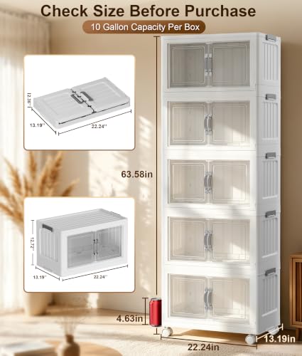 White 54 QT 5-Tier Stackable Storage Bins with Lids and Wheels - Hanyi