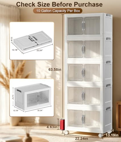 White 54 QT 5-Tier Stackable Storage Bins with Lids and Wheels - Hanyi