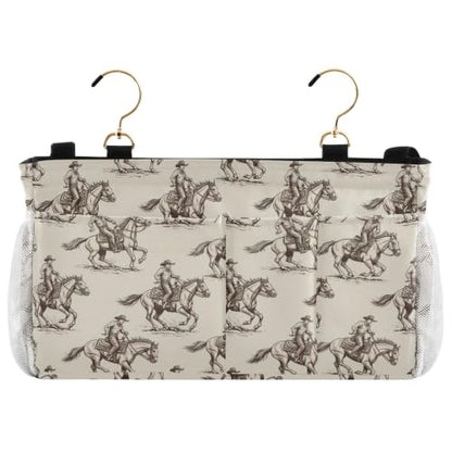 Western Cowboy Pattern Bedside Caddy Organizer with 6 Pockets & Hooks for Bunk Beds