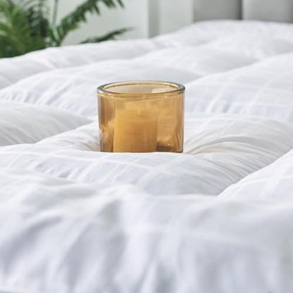 White Plaid 5in Duck Feather Mattress Topper with Cotton Cover - King