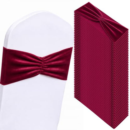 50 Pcs Red Spandex Wedding Chair Sashes with Bow - Elegant Party Decor