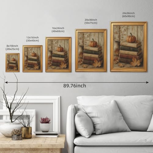 Autumn Cozy Wall Art Canvas Print Pumpkin Books Rustic Frame 8x10inch