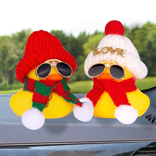 Rubber Duck Car Ornament with Red Hat & Scarf - Christmas Dashboard Decoration
