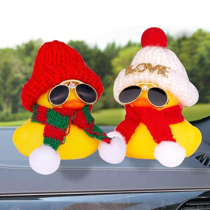 Rubber Duck Car Ornament with Red Hat & Scarf - Christmas Dashboard Decoration