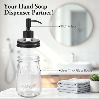 Black Glass Mason Jar Soap Dispenser Set - 16oz with Metal Pump, 2 Pack