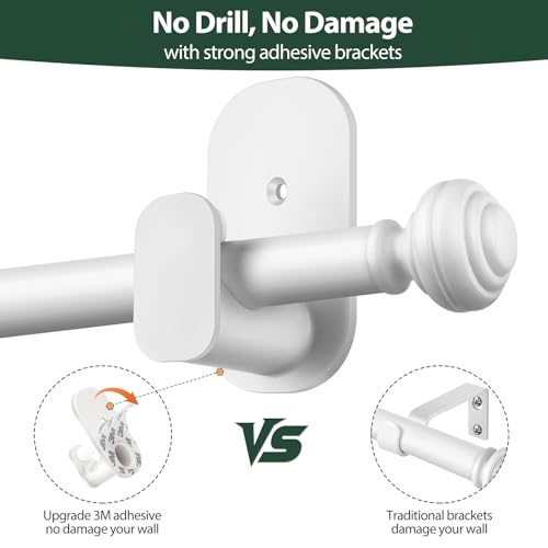 White No Drilling Curtain Rods 32-86 Inches Pack of 4 - Renter Friendly