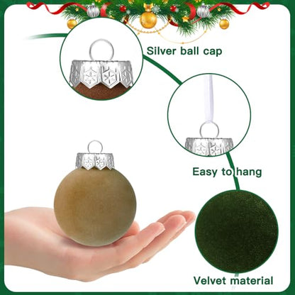 Christmas Velvet Ball Ornaments Set - Brown & Green 2.36 Inch Bulk Decorations
