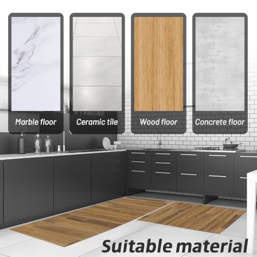 Wood Grain Kitchen Rugs Non Slip 2-Piece Set Brown Washable Mat Runner, 20x32 & 20x71 Variation of Brown/Wood Grain