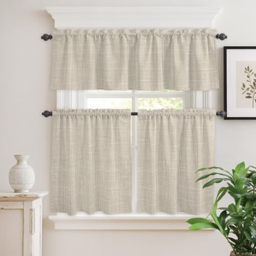Pale Apricot Kitchen Curtains and Valances Set 3 Pieces - 54W x 24L