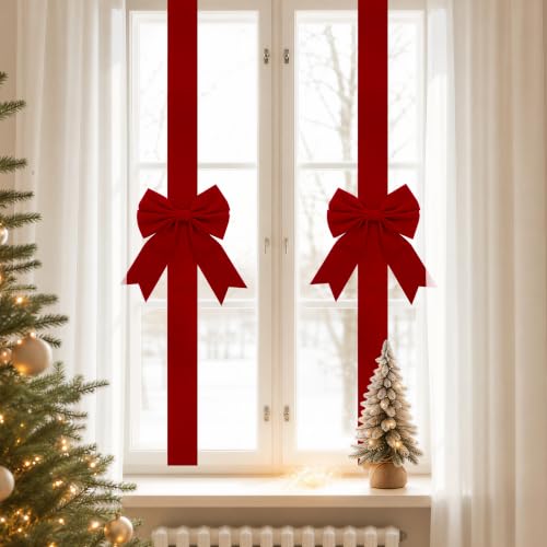 Red Velvet Christmas Cabinet Bows - Adjustable 6 Pack Holiday Decor