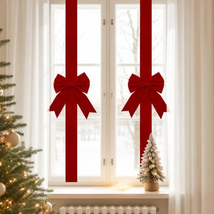 Red Velvet Christmas Cabinet Bows - Adjustable 6 Pack Holiday Decor