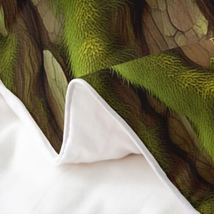 Tree Bark Duvet Cover Set Twin Size Cotton Woodland Bedding - Green Yellow Variation