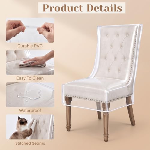 Waterproof Plastic Dining Chair Covers Set of 4 - Clear Protectors for Kitchen Chairs