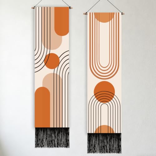 Vertical Tapestry Wall Art Decor Set - Boho Minimalist with Tassels, 2 Pieces