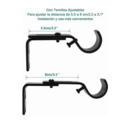 Adjustable Curtain Rod Brackets Set of 3 Black Iron Window Support