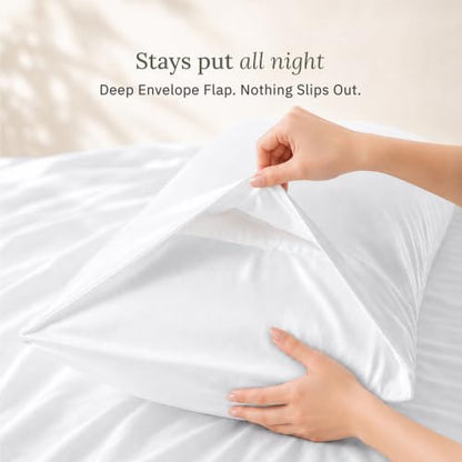 White Queen Pillowcases Set of 2 - 100% Bamboo Viscose, Soft & Cooling