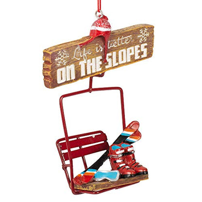 Christmas Ornament Ski Slope Sign with Skis Snowboard Winter Decor