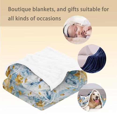 Lightweight Wolf & Maple Leaf Blanket 80x60 Inch Cozy Flannel Throw - Wolf01