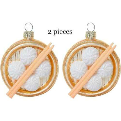 Set of 2 Blown Glass Chinese Soup Dumpling Ornament, Glass Dumpling Christmas Ornament, Xiao Long Bao Ornaments, Steamed Stuffed Buns Ornaments