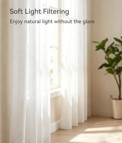 Semi Sheer Window Curtain Panel - Transparent 2 Panels for Living Room & Bedroom